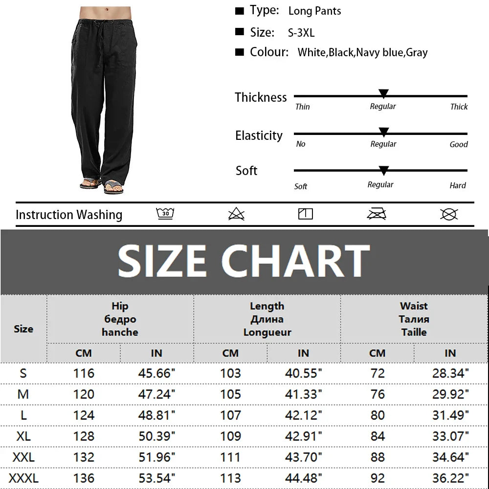 Men's Cotton Linen Pants Loose Cool Casual Long Pants
