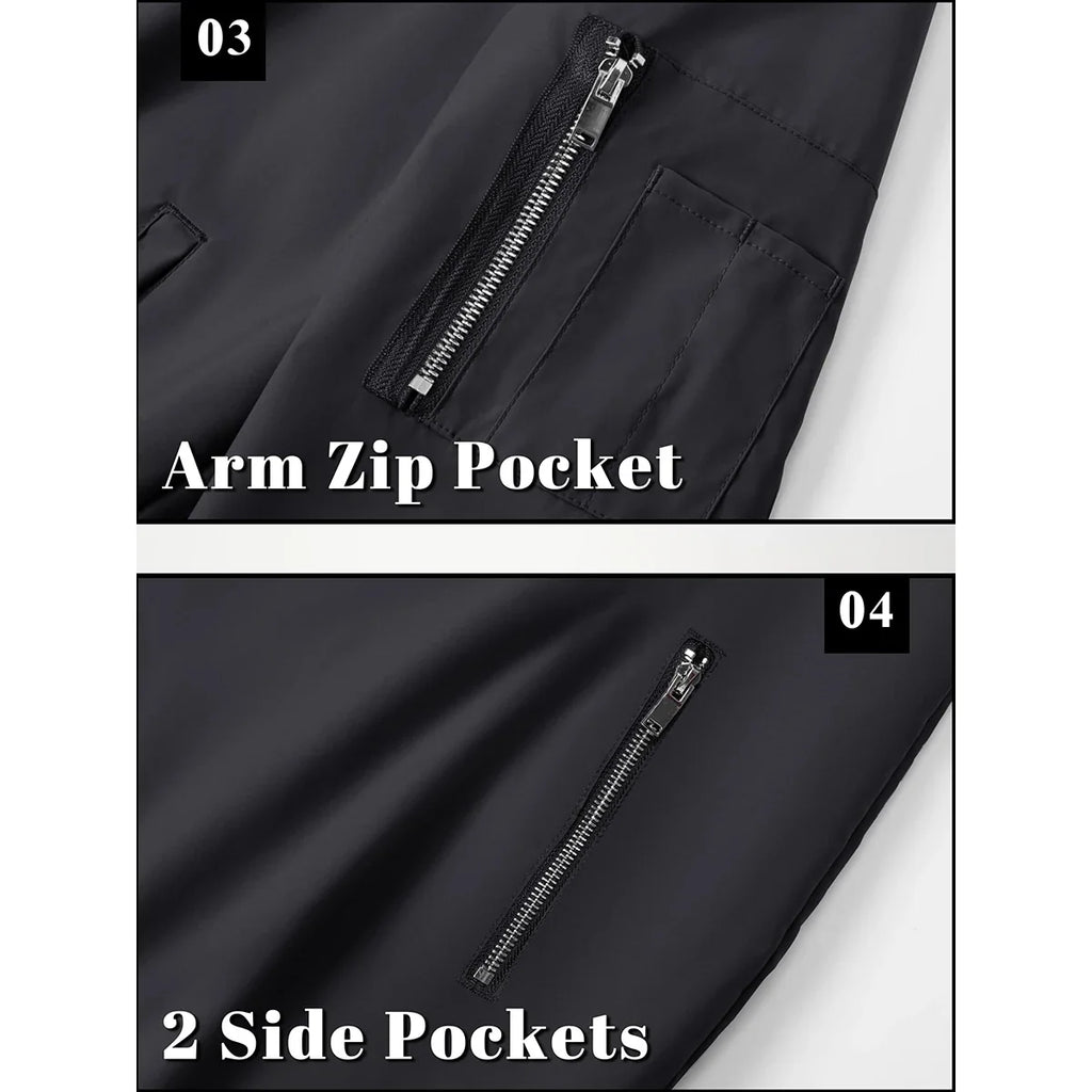 Men's Bomber Jacket Summer Autumn Thin Lightweight Casual Windbreaker Multi-pockets Full Zip Up Varsity Baseball Jacket