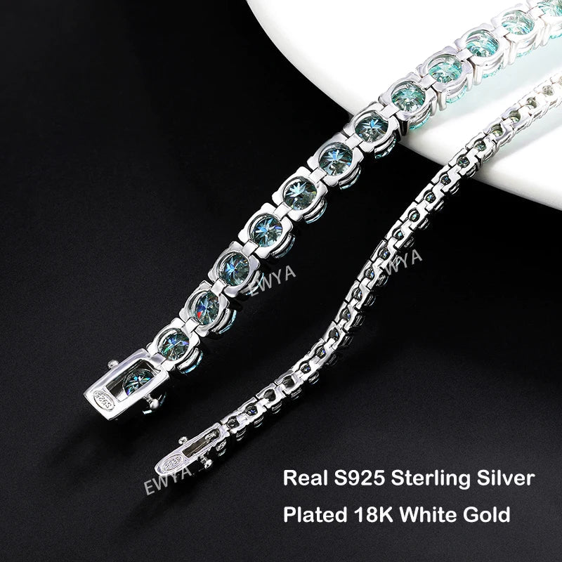 Luxury Real 3/4/5/6.5MM Full Champagne Blue Green Moissanite Tennis Bracelet for Men Women S925 All Red Diamond Bracelets
