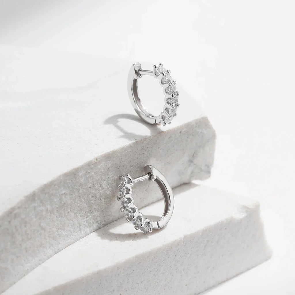D Color Moissanite Small Hoop Earrings 925 Sterling Silver Hollow Sparkling Ear Buckles For Women Wedding Fine Jewelry