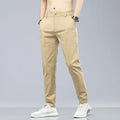 Spring Summer Cotton Men Casual Pants Elastic Waist Business Korean Fashion Straight Classic Solid Color Trousers Black Khaki