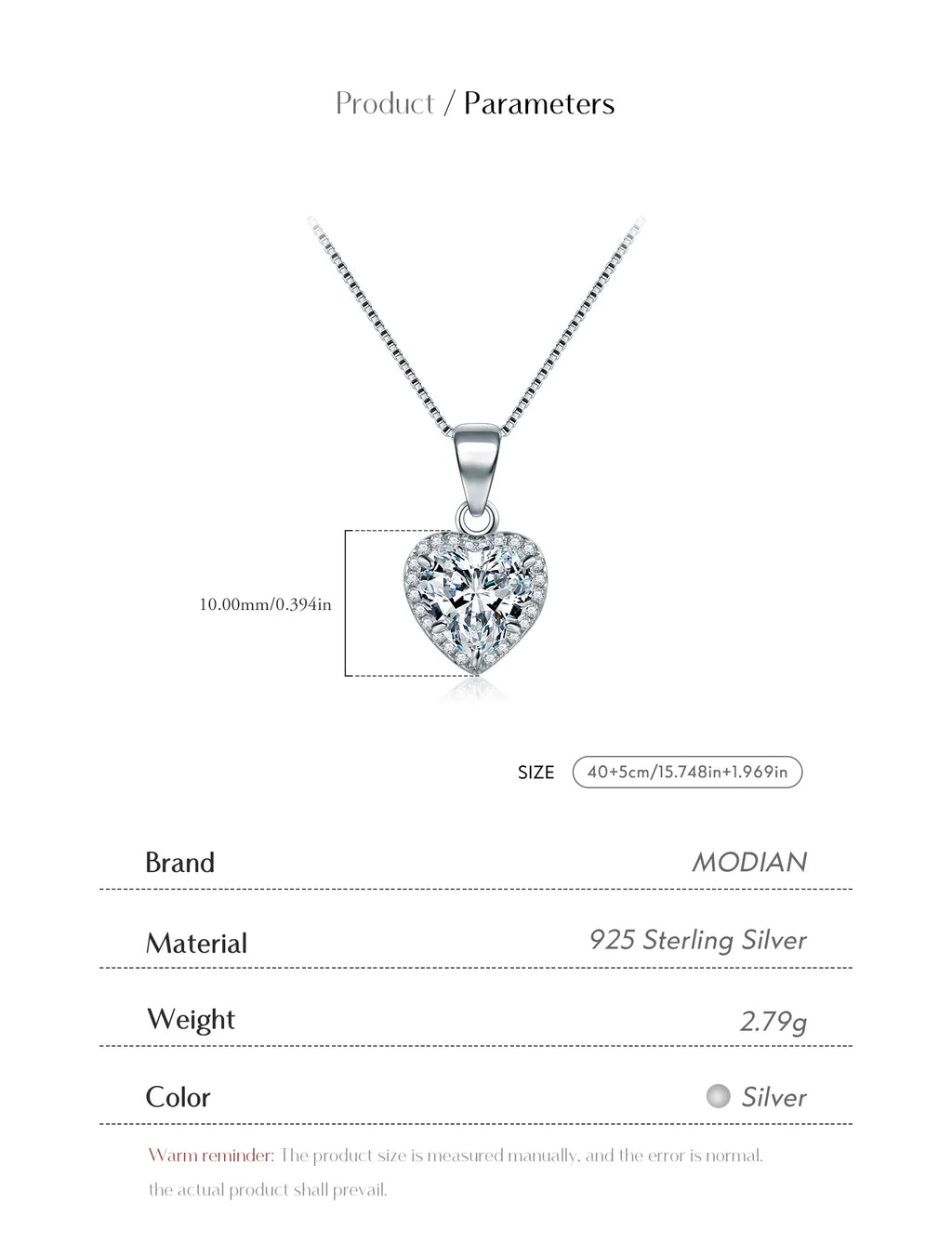 2020 New Design 925 Sterling Silver Heart pendant Fashion Heart Clear Zirconia Classic Wedding Chain Jewelry For Women