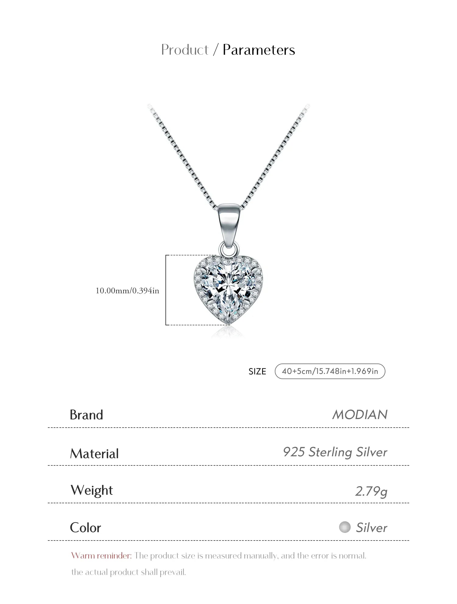 2020 New Design 925 Sterling Silver Heart pendant Fashion Heart Clear Zirconia Classic Wedding Chain Jewelry For Women