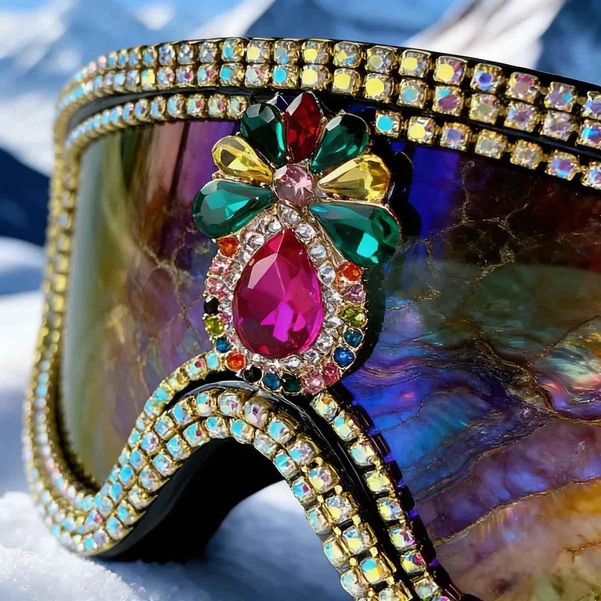 Vintage Ski Goggles Anti Fog Snow Goggles UV Protection Colorful Lens Luxury Rhinestone Snowboard Goggles for Men Women Adult Yo