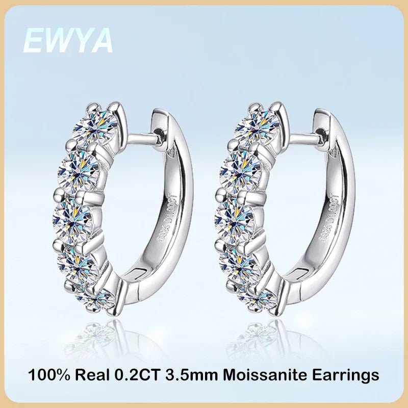 100% Real 3.5mm 0.2ct Moissanite Hoop Earrings for Women S925 Sterling Silver Earring Luxury Designer Wedding Fine Jewelry