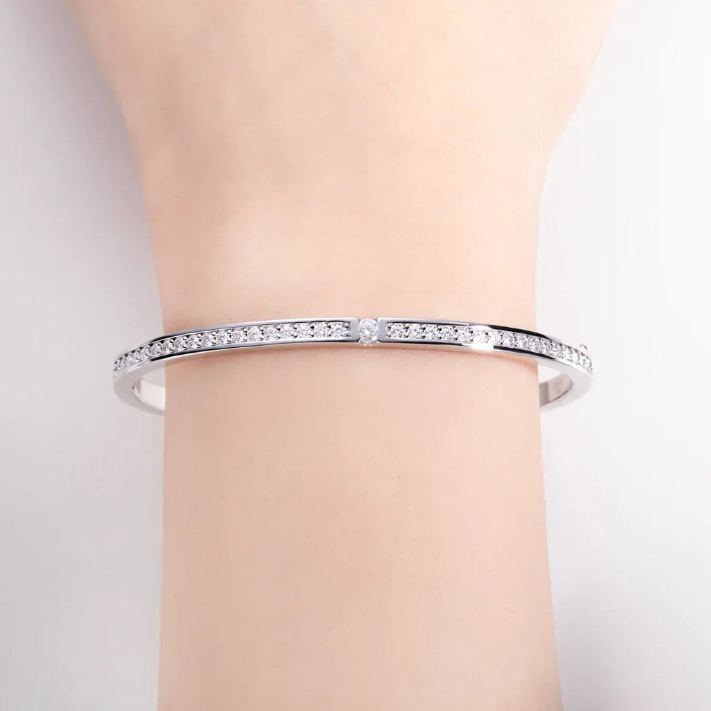 2.017cttw Moissanite Eternity Bracelet 925 Sterling Silver 18K White Gold Plated Classic Bangle for Women Gifts