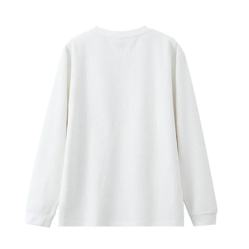 Autumn Lightweight Waffle Knit Base Layer Top  Men - Fashionable Loose Fit Versatile Long-Sleeved Round Neck T-Shirt/Sweatshirt