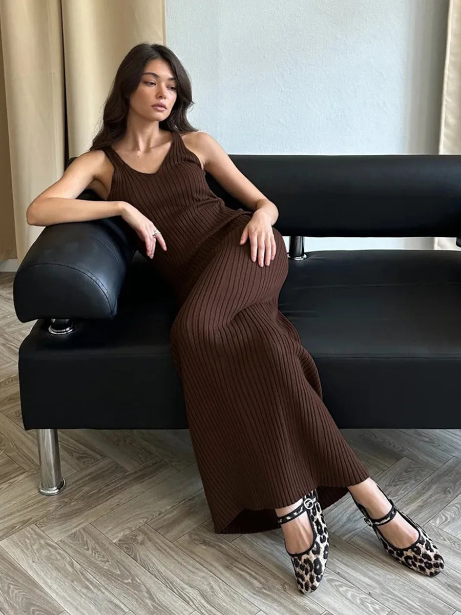 Bornladies Women's Sleeveless Knitted Dress Strap Summer Fashion Wide Shoulder Inner Long Skirt Slim Fit Casual Dresses