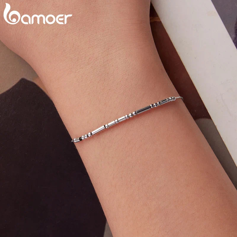 BAMOER 925 Sterling Silver ‘I Love You’ Morse Code Bracelet Vintage Beads Wrist Chain for Women Girls Lightweight Love Gift