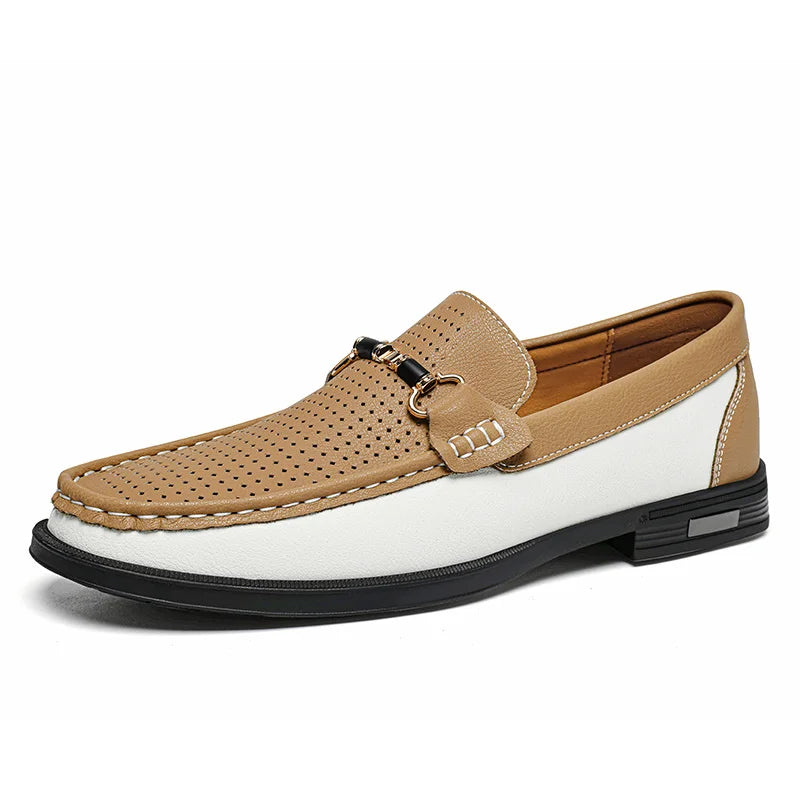 Trendy High Quality Genuine Leather Shoes for Men Summer Breathable Men's Casual Loafers Plus Size 47 Slip-on Driving Shoes Man