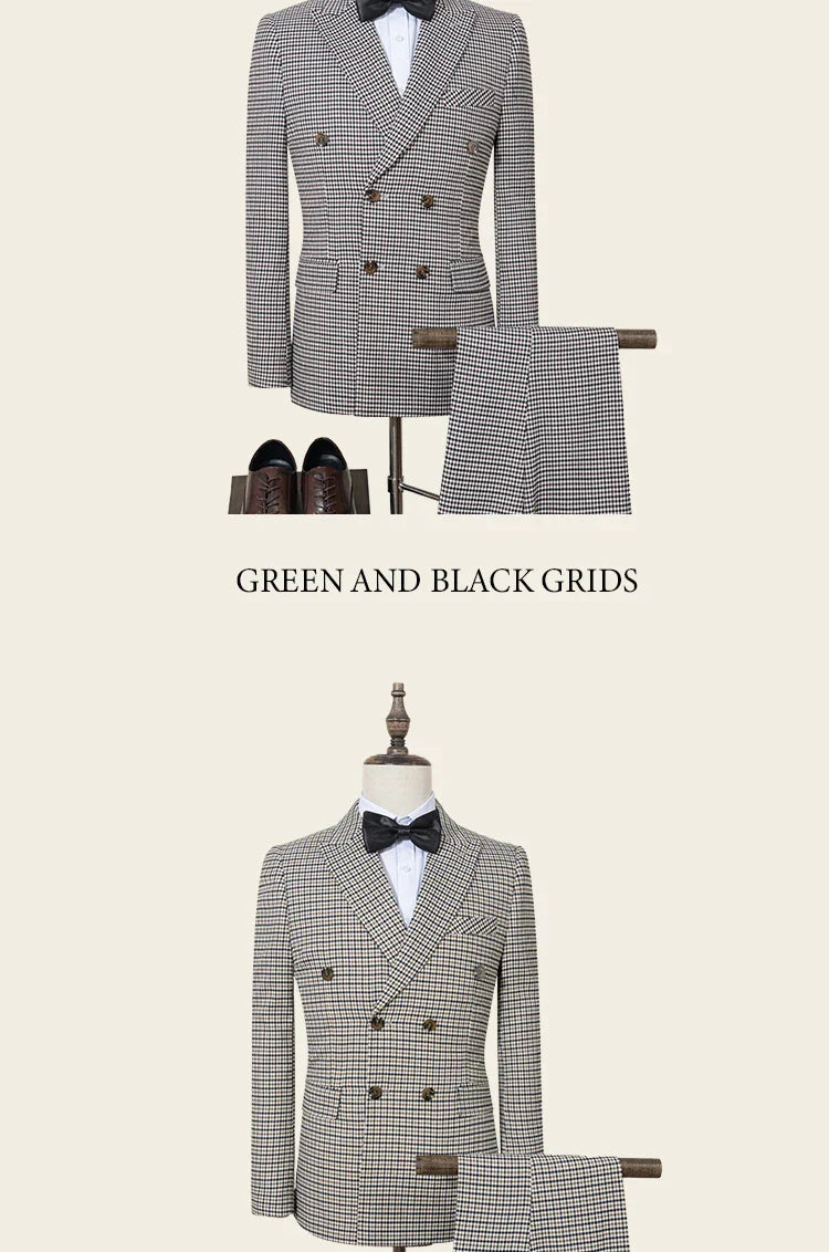 Fashionable Plaid suit High-end Brand Business Slim Fit Casual Party Dress Male Groom Wedding Blazers Double Breasted