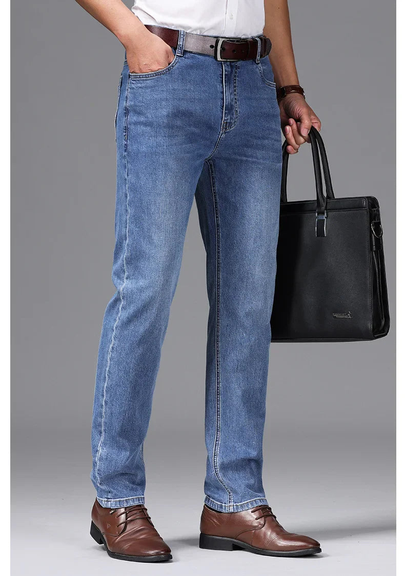 Spring/Summer 2023 Men's Gray Frayed Thin Jeans Classic Style Business Fashion Cotton Denim Stretch Pants Male Brand Trousers