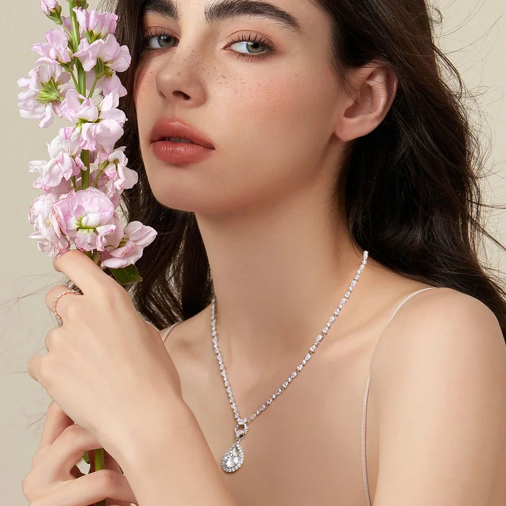 1-10carat Waterdrop Moissanite Diamond Pendant Necklace with High Carbon Tennis Neckchain 925 Sterling Silver Necklace for Women