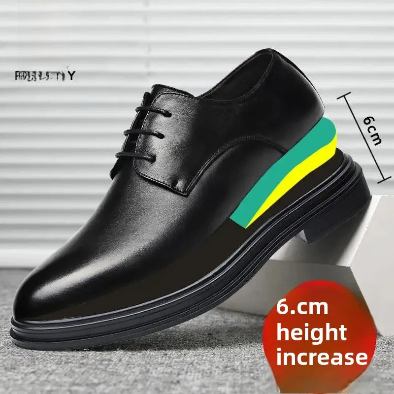 Men's Formal Business Shoes British Style Pointed Young Casual Shoes Thick Bottom Genuine Leather Increase Height Wedding Shoes