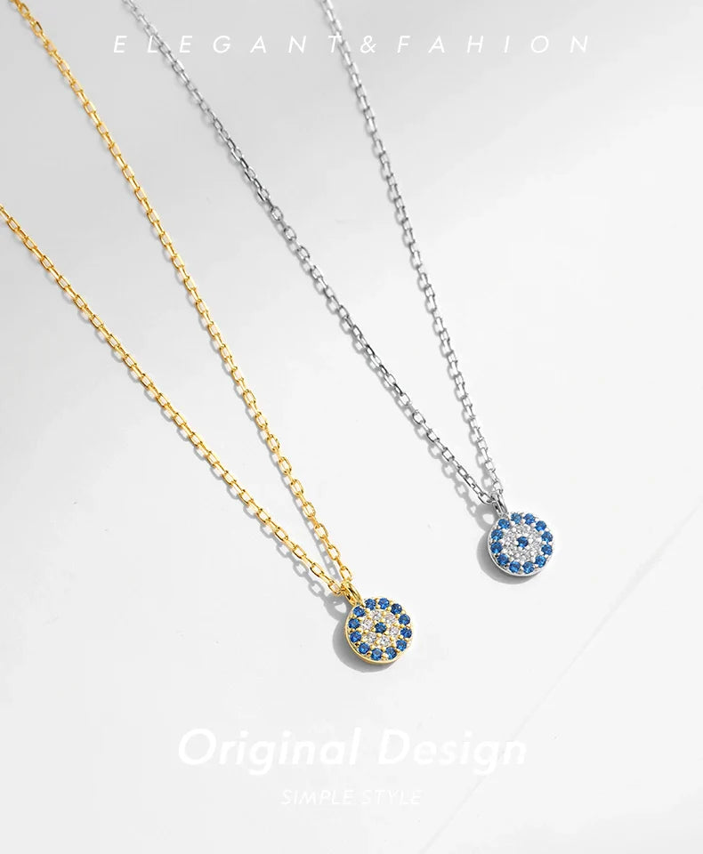 Blue Eye Necklace 925 Sterling Silver Zirconia Eyes Pendant Necklaces Trendy Link Chain Jewelry Gifts For Women Girls