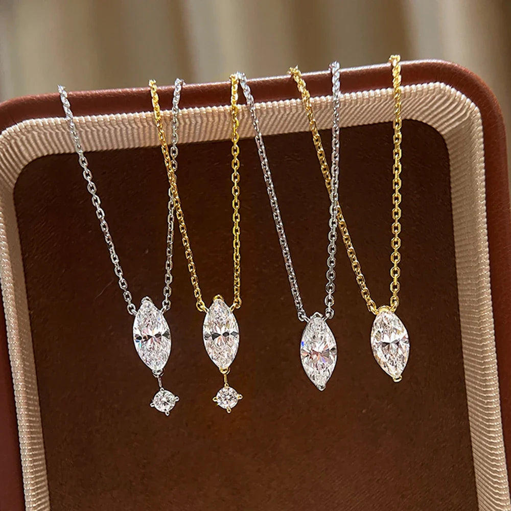 1.1carat Marquise/Round Cut Moissanite Pendant Necklace for Women Lab Diamond Necklaces 925 Sterling Silver Stacking Neck Chain