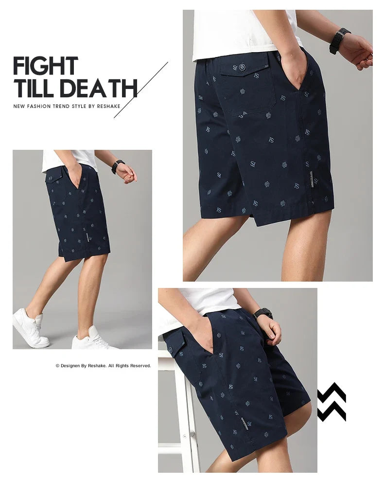 Men's Cotton Print Shorts Streetwear Casual Cotton Workwear Summer Breathable Fitness Knee Shorts Sports Shorts Sweatwear 6XL
