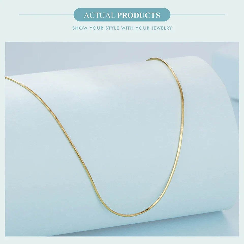 Solid Gold Over 925 Sterling Silver Chain Necklace for Women Girls, Thin Dainty Round Snake Chain For Daily Pairing