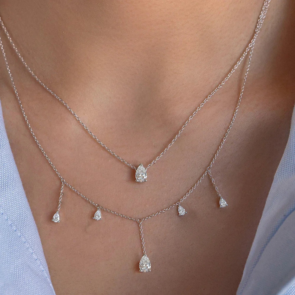 Teardrop Moissanite Tassel Necklace for Women S925 Silver 0.5/2Carat Pear Cut Lab Diamond Long Drop Charm Neckchain with GRA