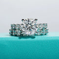 3.5ct Main Stone D Color Moissanite Diamond Engagement Eternity Band 925 Sterling Silver Rings Set For Women