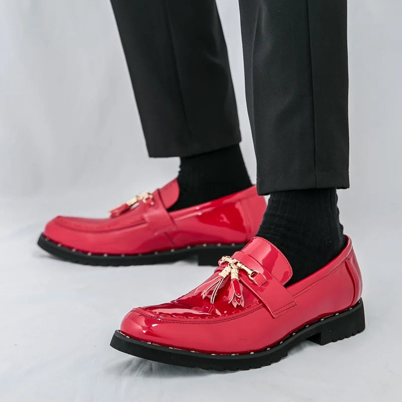 Hot Sale Red Man Formal Shoes Luxury Tassels Leather Mens Dress Shoes Comfort Pointed Wedding Party Shoes Man zapatos de vestir