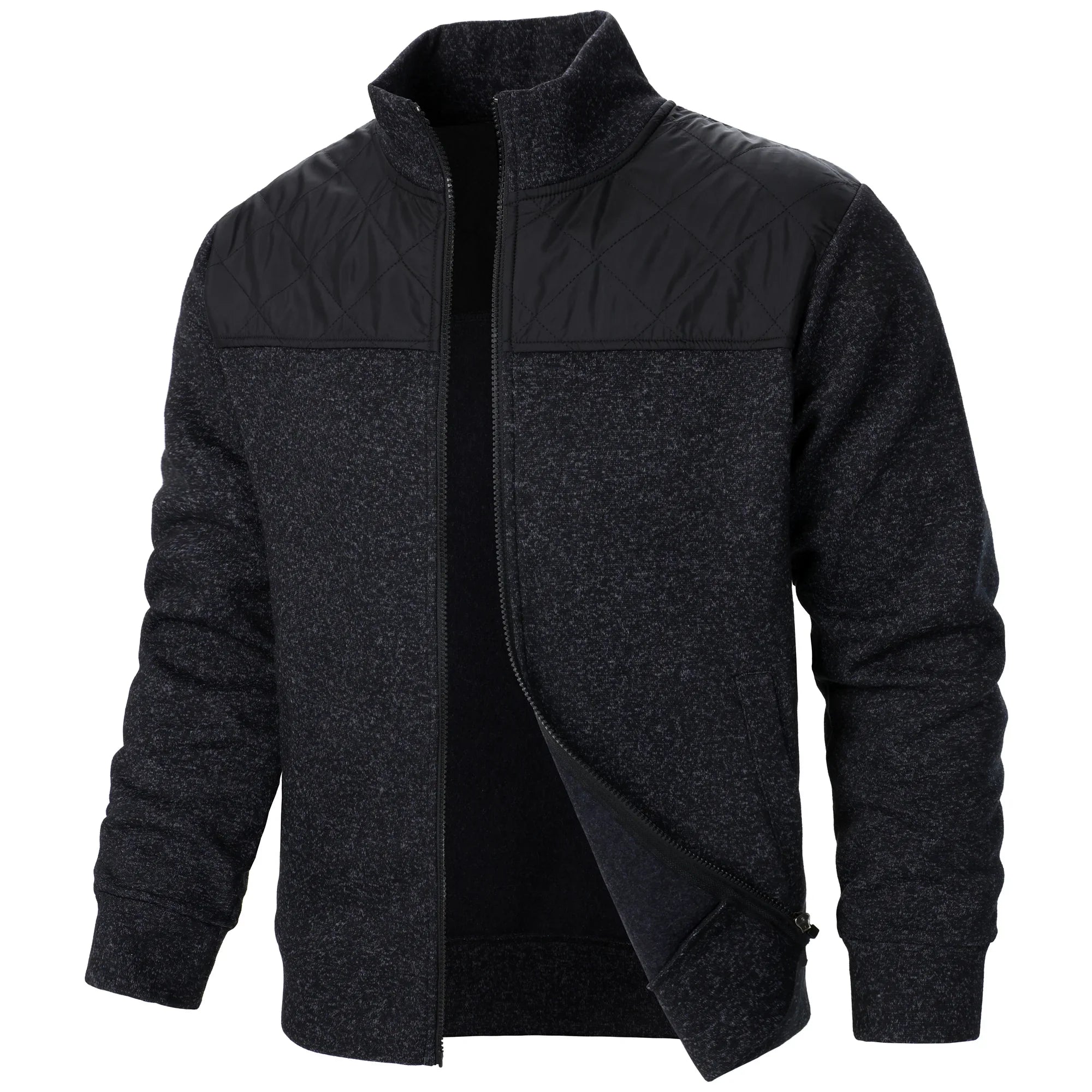 Autumn/winter men's stand-up collar striped check zipper sweater coat with color