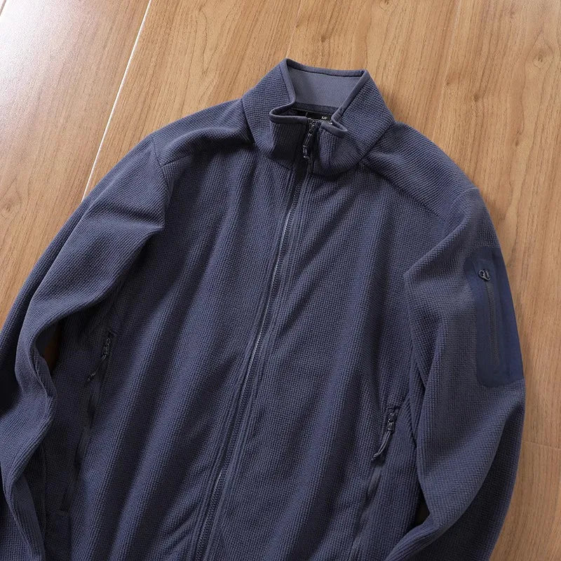 Outdoor Lightweight Fleece Sweatshirt Jacket Men's Zipper Closure Stand Collar Technical Fabric Comfortable Youth Fashion