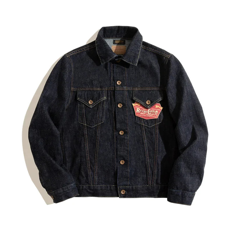 Men's Denim Jacket Washed Vintage Jean Jacket Type III Trucker Jacket Cotton Slim Fit Workwear Outerwear Autumn Dark Blue