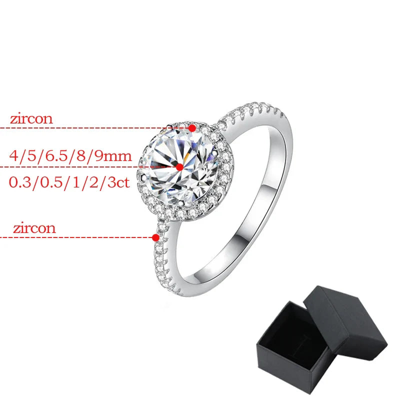 0.3-3CT D Color 100% Real Moissanite Rings for Women Round Sparkling Simulated Diamond Band S925 Sterling Silver Jewelry