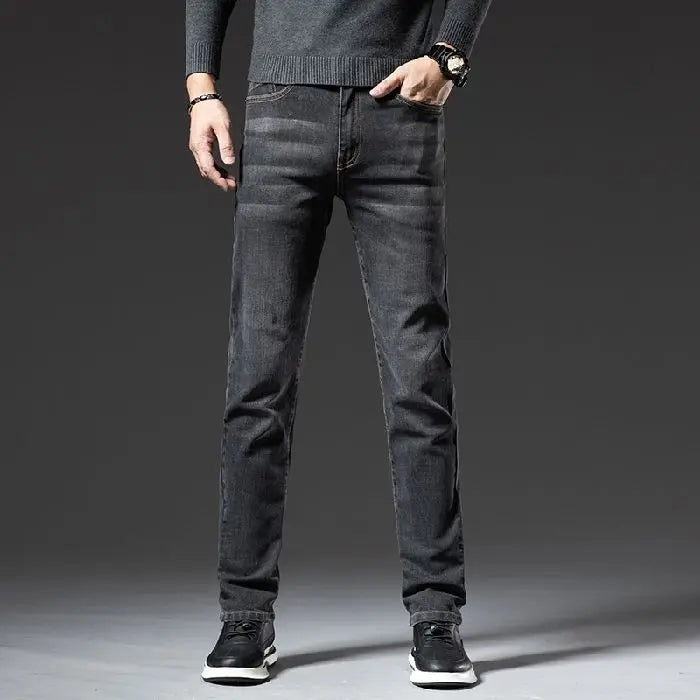 Autumn Winter High Quality Elastic Mens Jeans Cargo Slim Fit Denim Pencil Trousers Midweight Long PantsHighHigh  Jeans Man