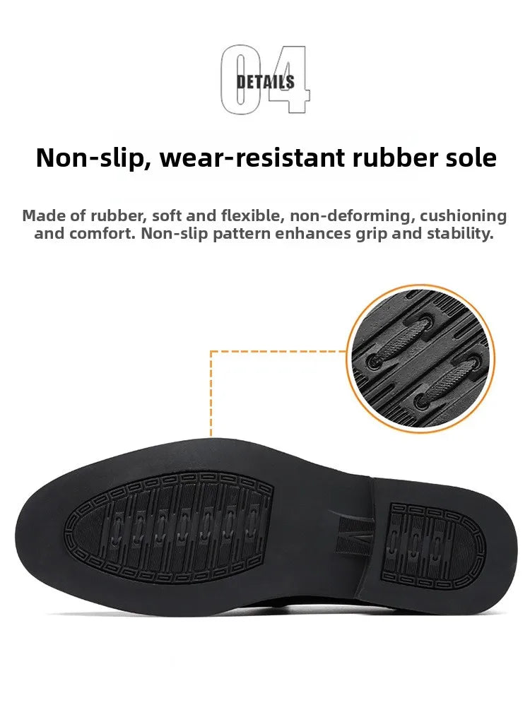 Men's Business Casual Leather Shoes round Toe Low Top Breathable Anti-Slip Rubber Outsole Comfortable Commuting Shoes