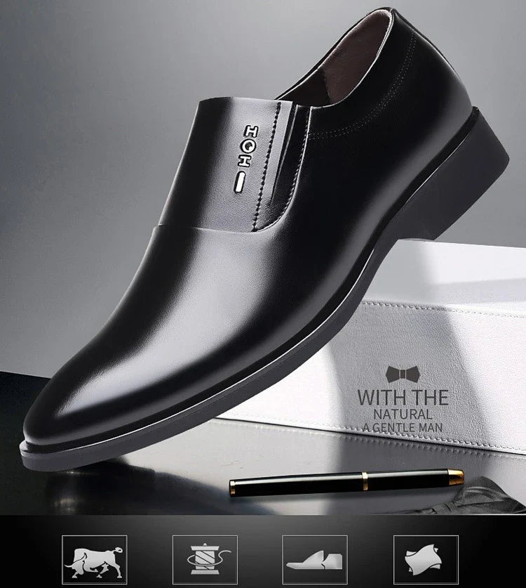 2026 New Men's Leather Slip-On Dress Shoes Formal Business Casual Loafers Male Fashion Non-slip Office Wedding Shoes Man