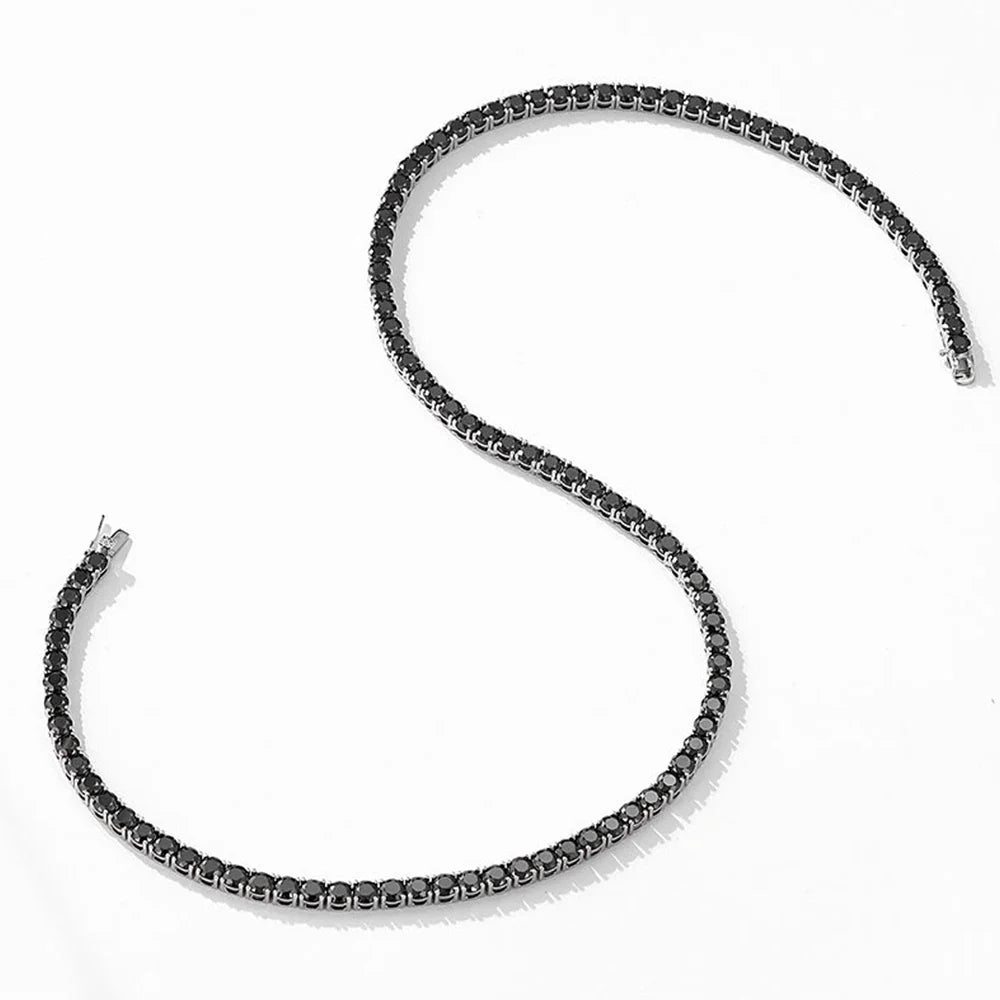 3/4/5/6.5mm Full Black Moissanite Tennis Necklace with GRA 925 Sterling Silver Lab Diamond Hiphop Necklace Jewelry for Men Women