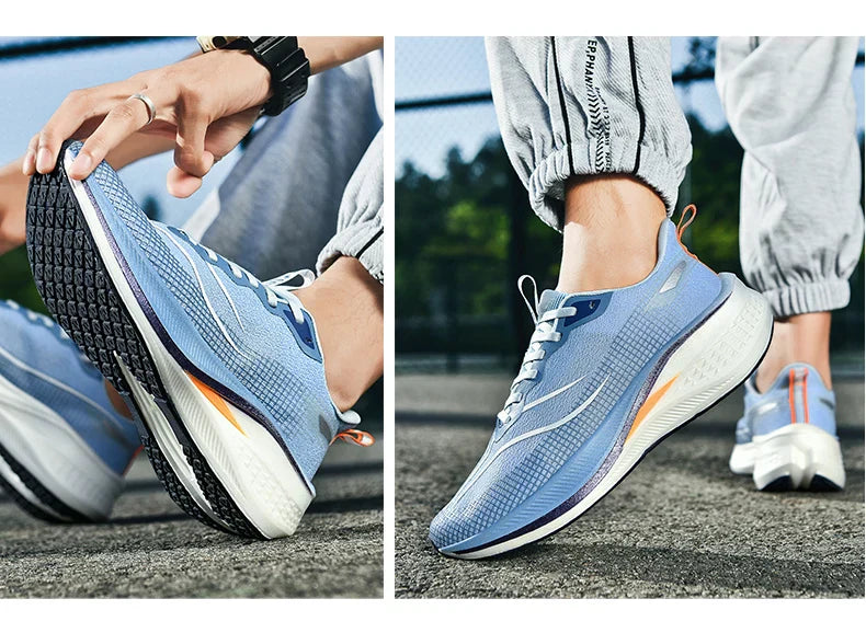 Fashion men's and women's sports running shoes casual breathable mesh surface carbon plate support wear-resistant rubber outsole