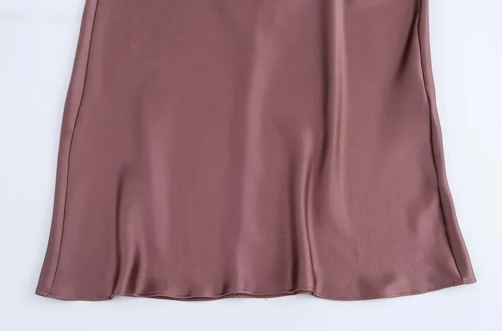 Women's Satin Midi Dress, V Neck, Thin Straps, Backless, Female Dresses, Sexy Fashion