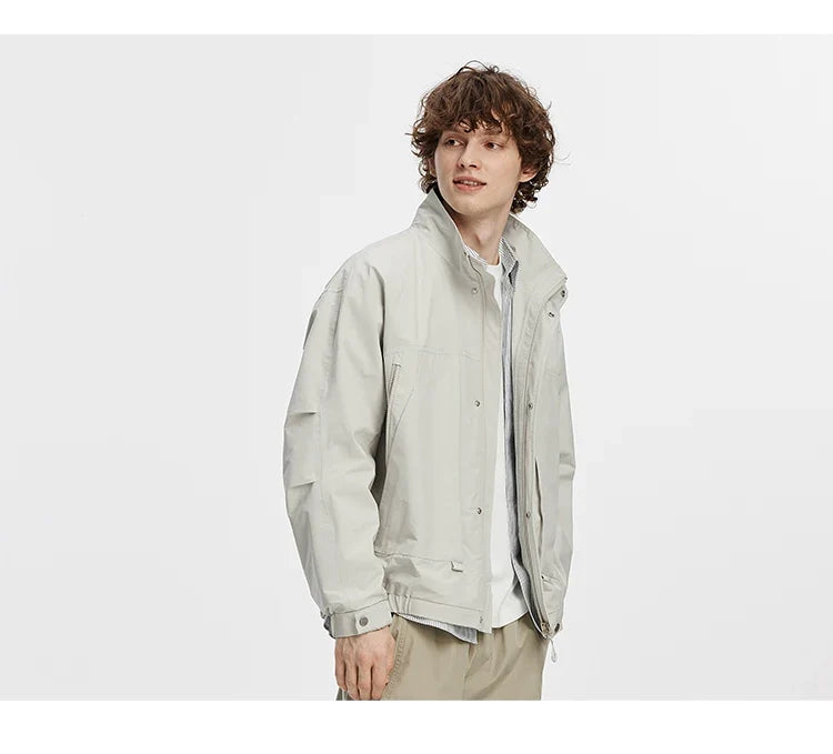 Men Jacket Lightweight Utility Stand Collar Zip Outdoor Commuter Style Loose Autumn Outerwear Daily Wear 2026