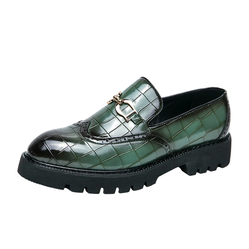 Trendy Brand Green Brogue Shoes Men's Leather Business Shoes Groom's Wedding Men's Loafers British Style Dress Shoes Men