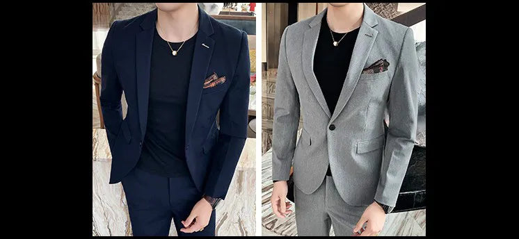 S-7XL Jacket + Pants / Luxurious High -end Brand Solid Color Men's Casual Business Slim Suit Two -piece Suit Groom Wedding Suit