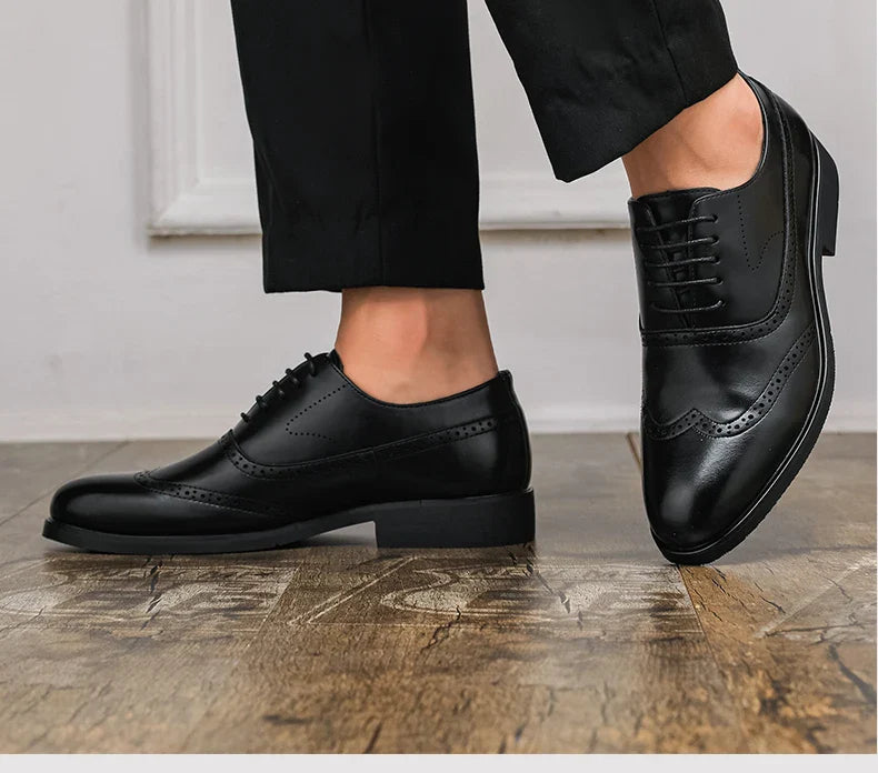 Men's Black Brogue Oxford Shoes Formal Dress Shoes for Business Wedding Red Sole Comfortable Lace-up Footwear