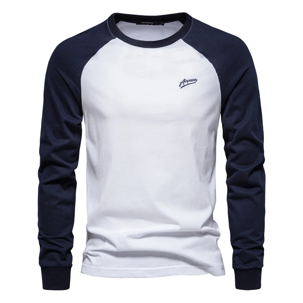 100% Cotton Long Sleeve Men's T-shirt Solid Color Letter Print Casual T shirts for Men New Spring Tops Tee Men Clothing