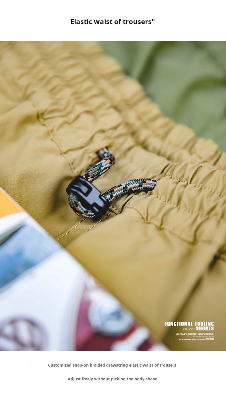 Casual Washed Cargo Shorts Men's Summer Lightweight Straight Leg Drawstring Pockets Shorts Breathable Outdoor Bottoms
