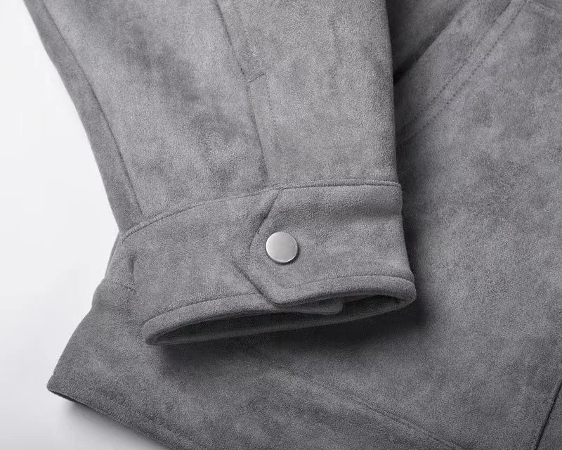 Autumn Jackets Oversize Casual Clothes High Street Pockets Laper Zipper Suede Thick Coat Mens Windbreaker Loose