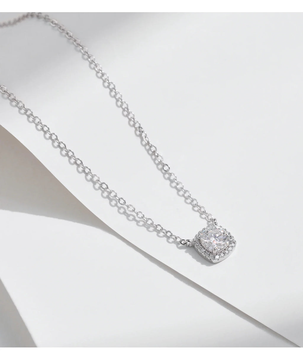 MODIAN Square & Round Halo Moissanite 925 Sterling Silver Pendant Necklace D Color VVS1 Lab Diamond Necklace For Women Jewelry