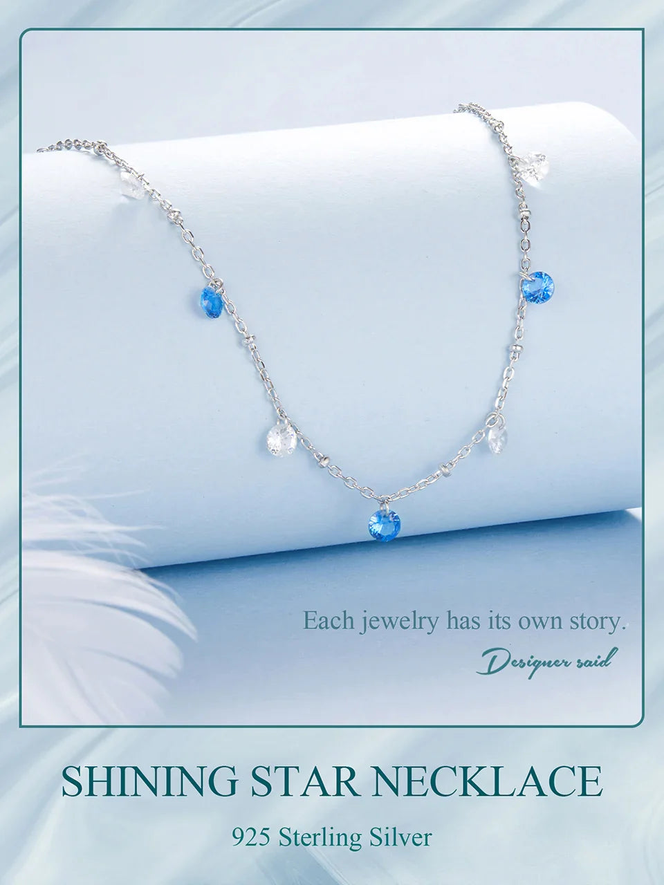 925 Sterling Silver Station Necklace, Simulated Diamond Star Necklace Women CZ Chain Choker Necklace BSN428