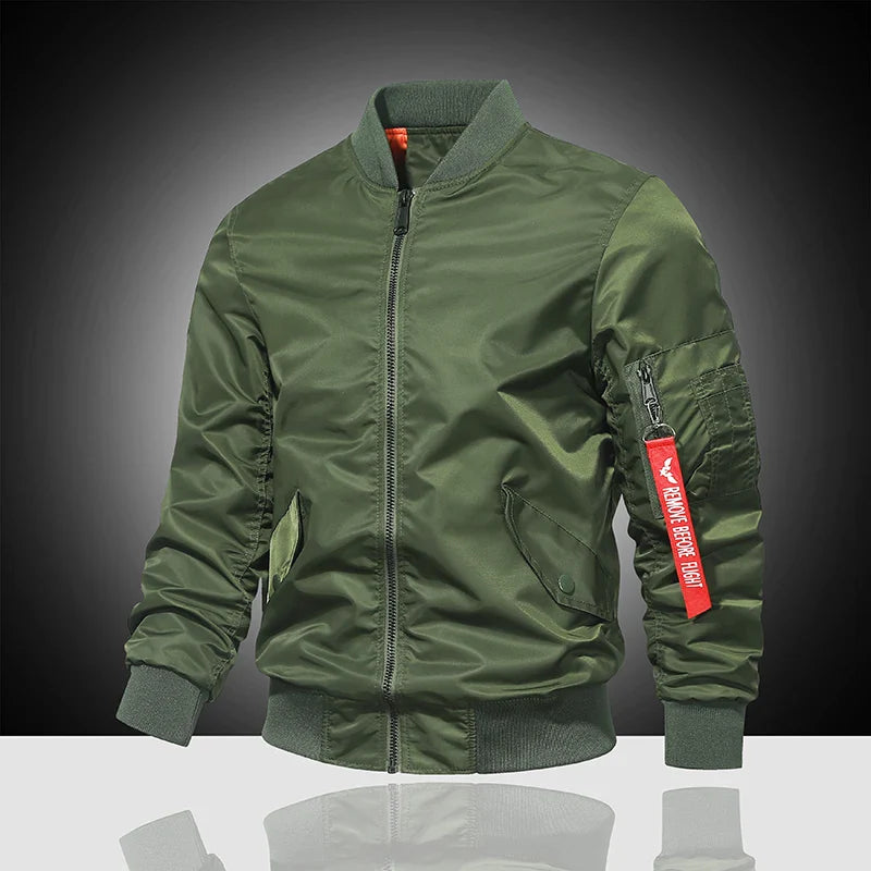 Spring and Autumn Winter Air Force MA1 Pilot Jacket Men's Solid Color Baseball Jacket Casual Thick Windproof Warm Cotton Jacket