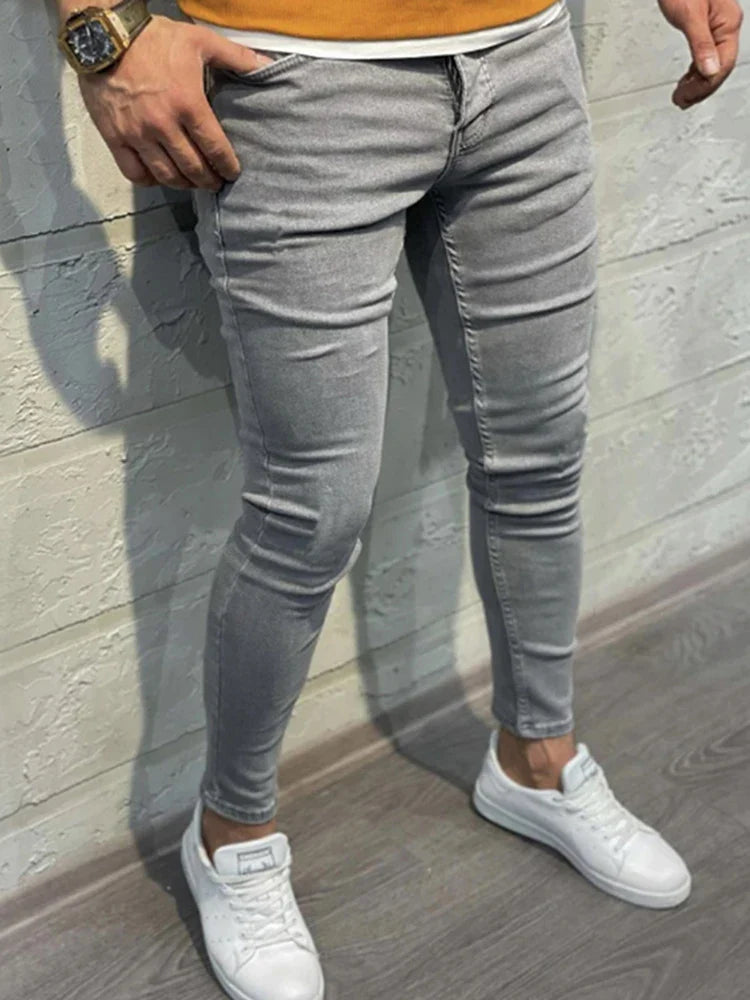 Fashion Men Casual Pants Stretch Jeans Skinny Vintage Wash Plus Size Jean