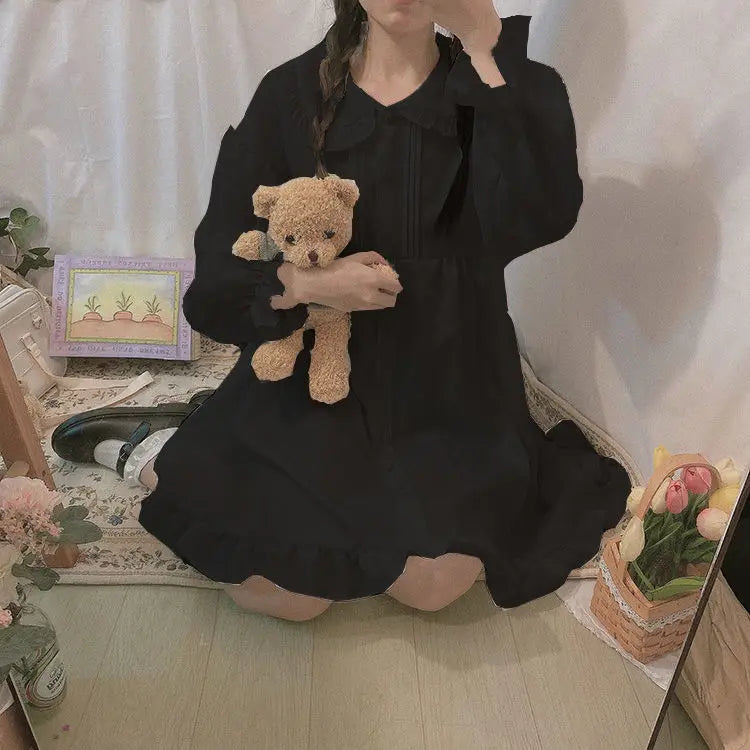 Japanese Sweet Girl Lolita Dress White 2021 Summer Kawaii Peter Pan Collar Cute Ruffle Puff Sleeve Drees Elegant Lady Dresses