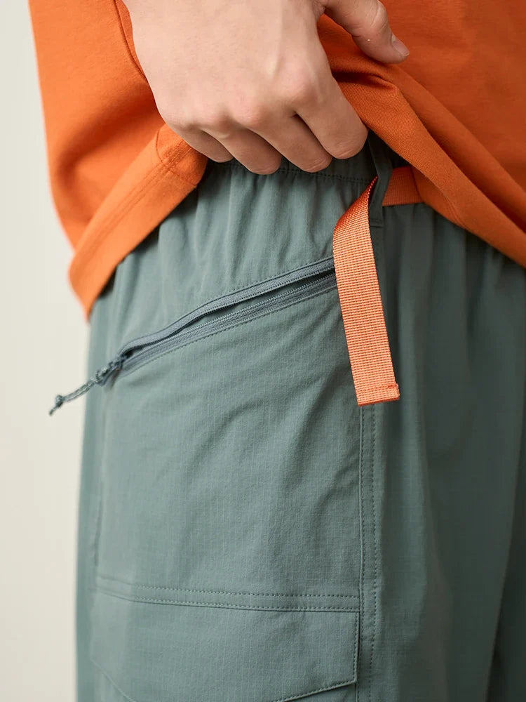 2026 Summer New Oversize 145gsm Elastic Quick Dry Fabric Shorts Men Elastic Wait Cargo Outdoor Shorts