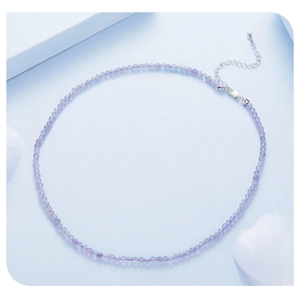 Amethyst Necklace for Women 3mm Handmade Amethyst Beaded Necklace Natural Crystal Choker Necklace Jewelry Gifts BSN431