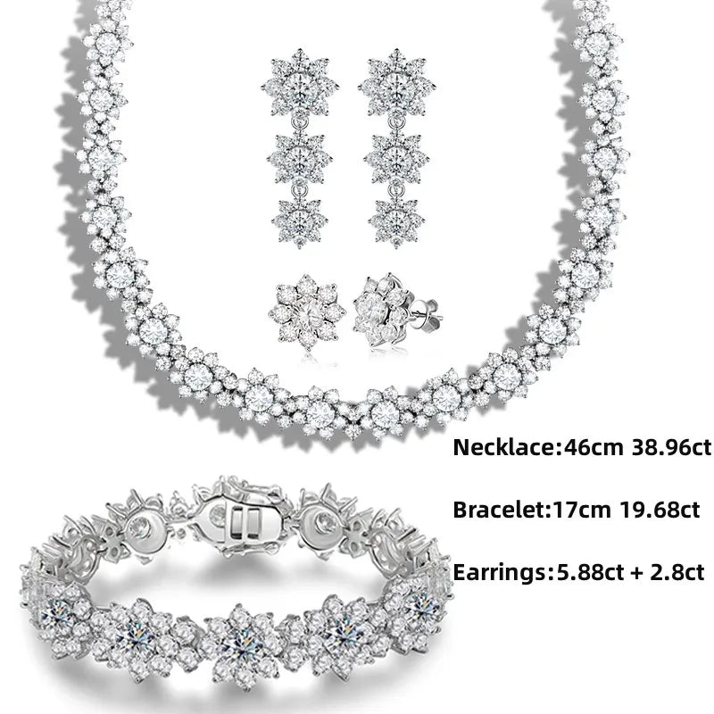 Full Moissanite Jewelry Set 925 Sterling Silver Sunflower Necklace Bracelet Earring Sets For Women Fine Jewelry GRA Tested